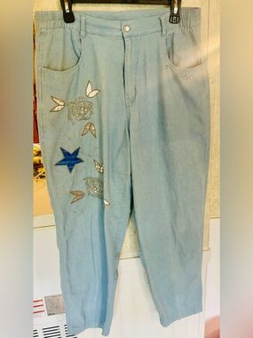 Vintage Simply Tops Embroidered Denim Jeans Women’s Size 16 Light Wash Jeans